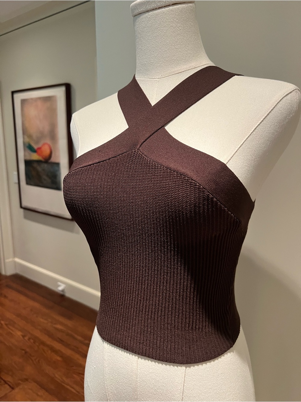 Aritzia Babaton Brown Cross-Strap Ribbed Tank Top